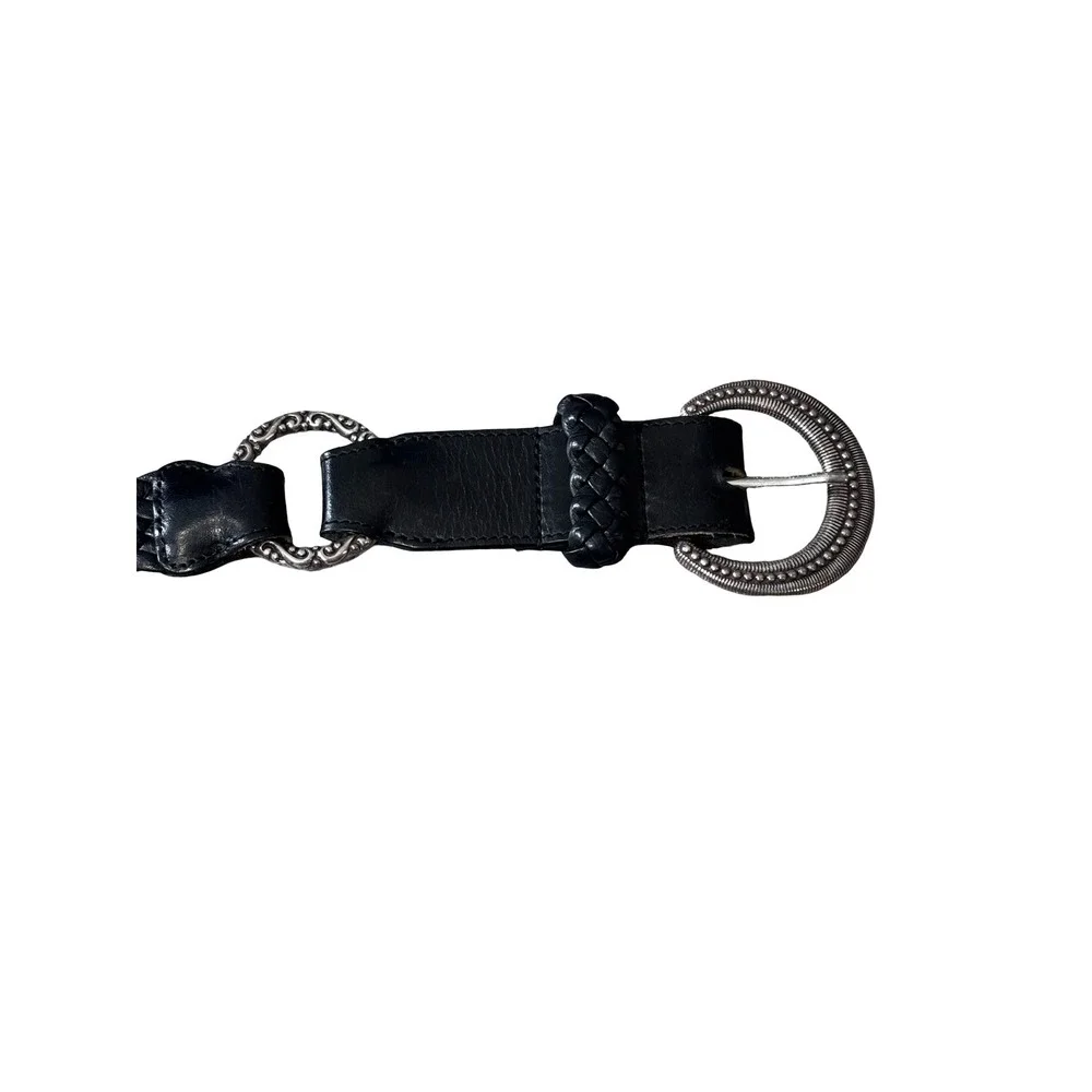Brighton B30933‎ Black Braided Leather Belt Silver Ornate Buckle Size 34